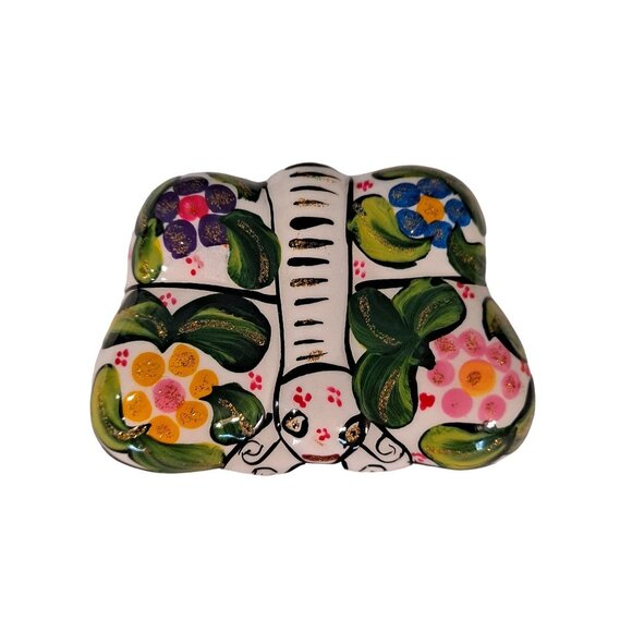 Mexican Pottery Butterfly Trinket Box Dia de los Muertos GLOWS - Picture 2 of 10
